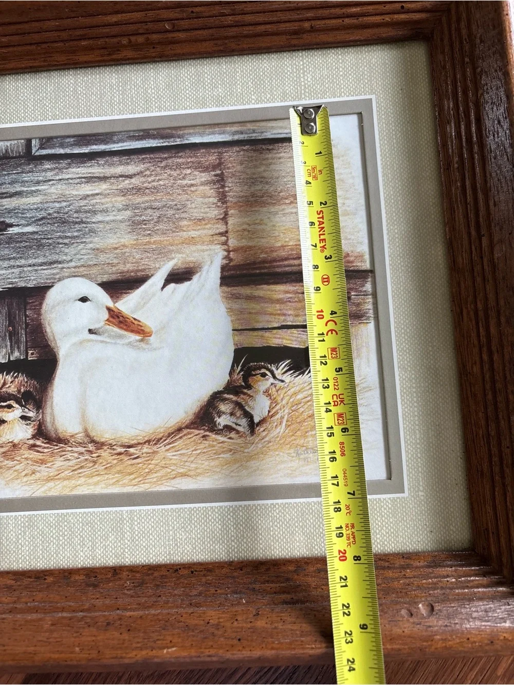 Vintage Art Print, “Duck With Ducklings” 1984 Kathleen Casey Matted Wood Frame